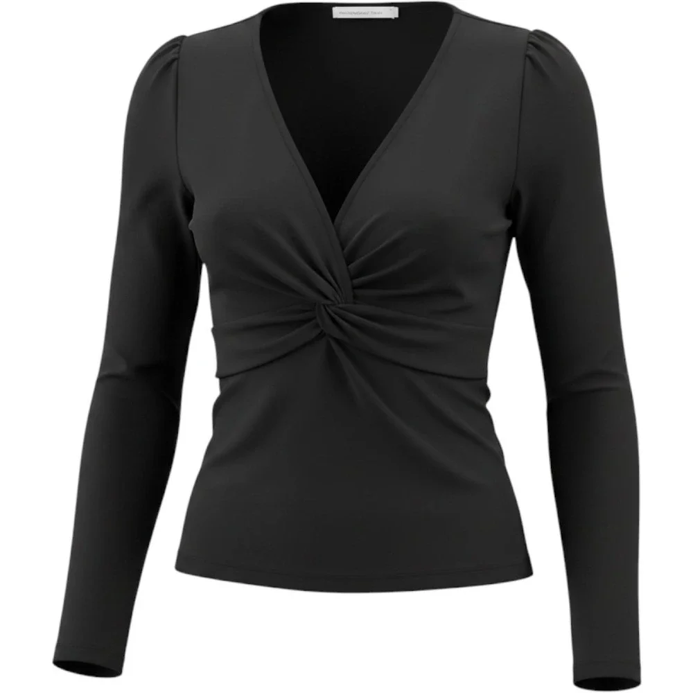 Abercrombie & Fitch Womens Black Twist Front V-Neck Long Sleeve Smocked Top M